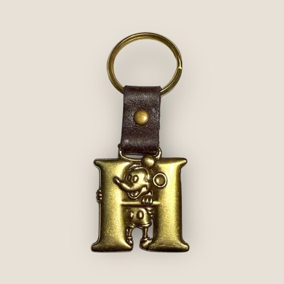 Disney Brass Keychain Featuring Mickey Mouse On Letter H - Picture 1 of 3